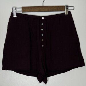 NWT Zara Brown Button Detail Cotton Linen Blend Comfy Lightweight Sleep Shorts